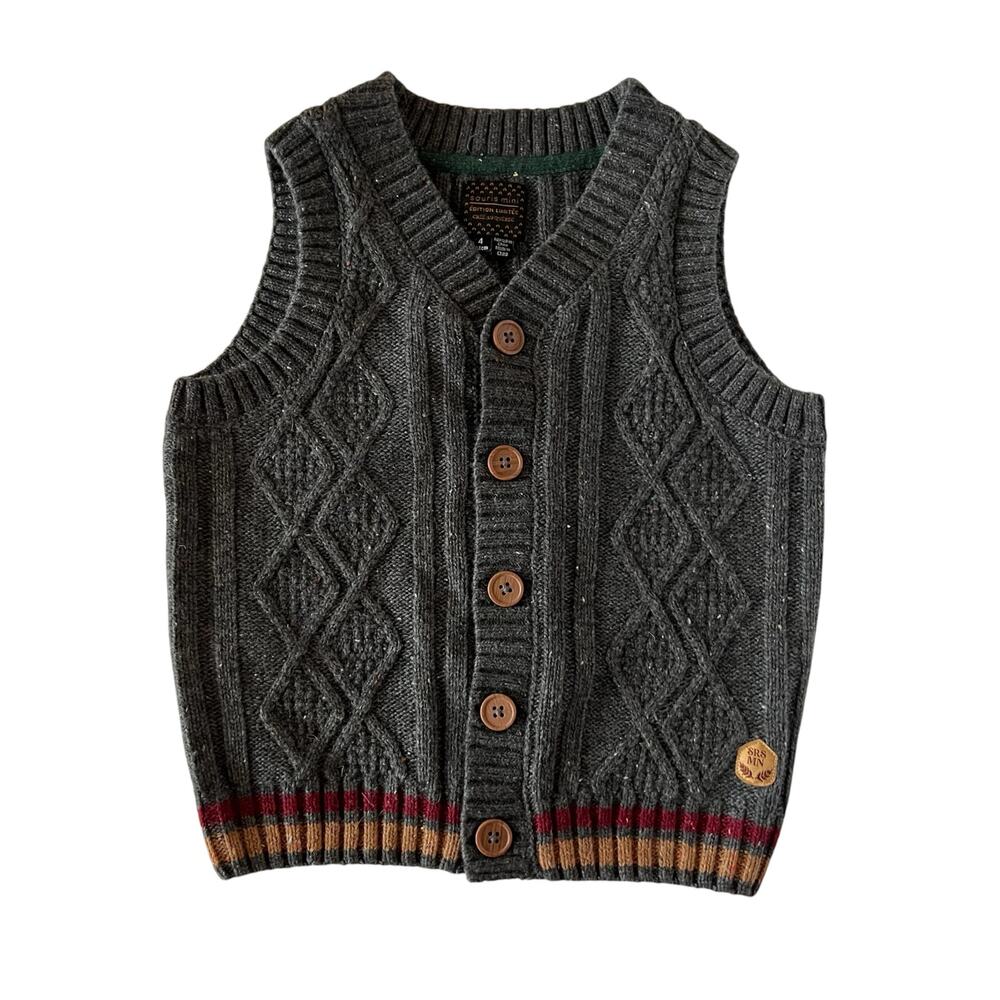 Toddler Knit Button-Front Vest in Charcoal